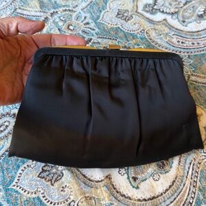 Vintage Black Satin Evening Bag Chain Strap Kiss Lock Clutch